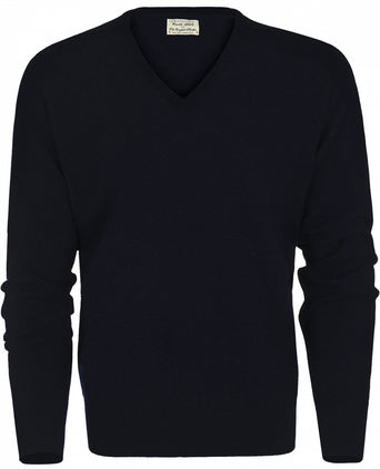 William Lockie V-hals Lamswol Pullover | Navy