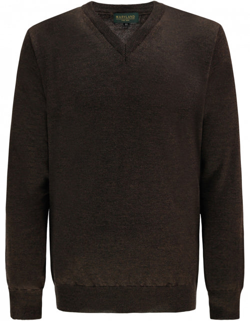 Pullover merino wol v-hals | Donker Bruin