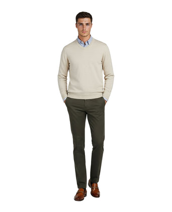 Pullover katoen v-hals | Bruin