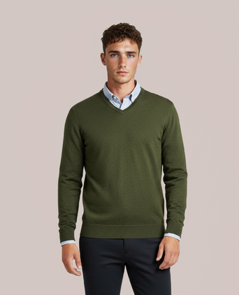 Pullover V-Hals Cotton/Cashmere | Groen