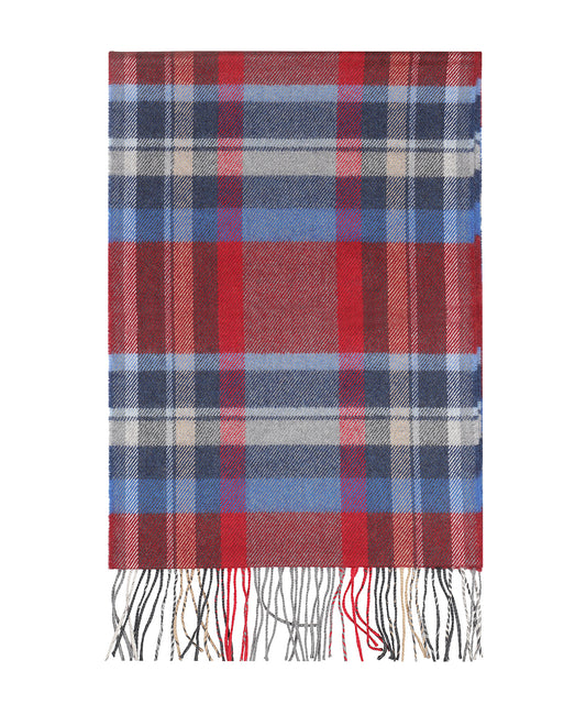 Merino Luxury Wool Scarf | Wine Blue Sky Silver Check