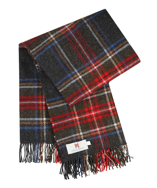Ierse Plaid van Shetland Wol | Grey Red Stewart Plaid