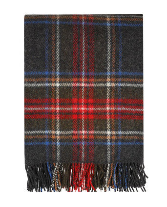 Ierse Plaid van Shetland Wol | Grey Red Stewart Plaid