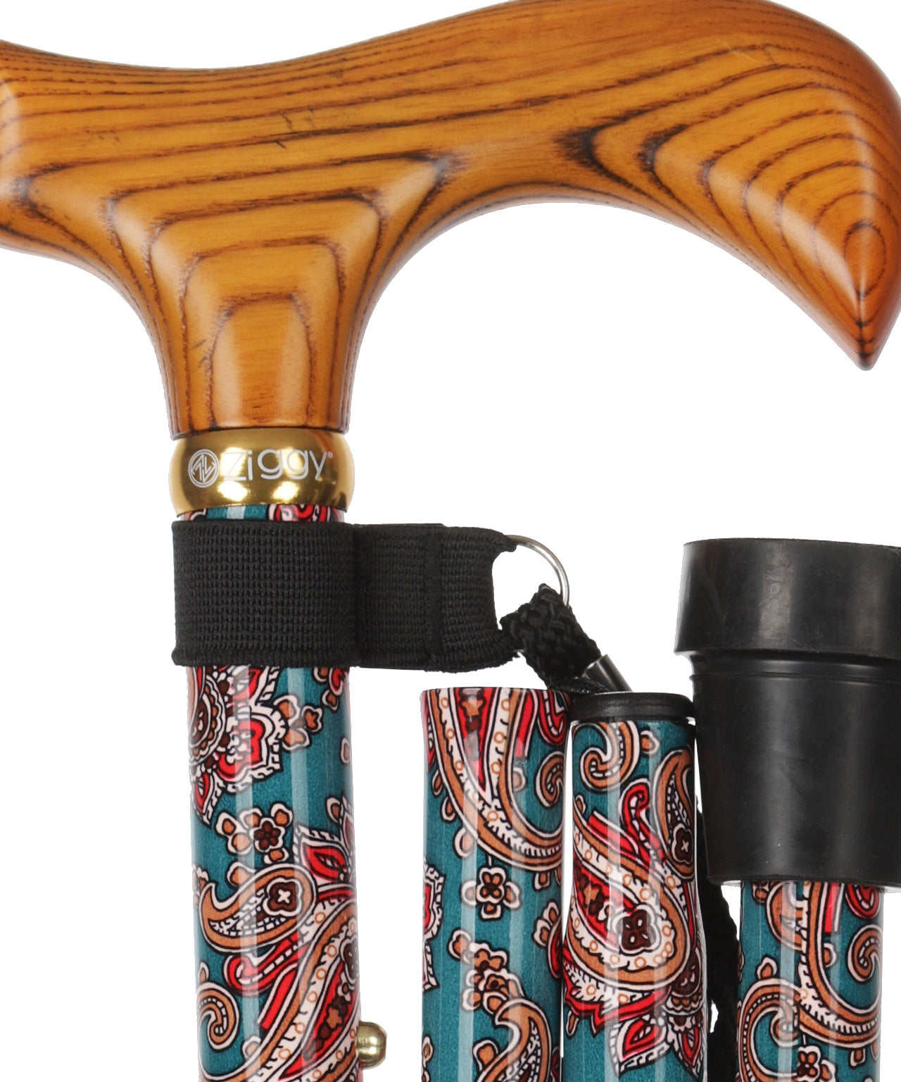 Folding Walking Stick | Green Paisley