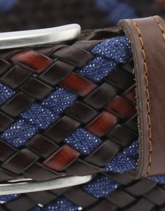 Riem Leer gevlochten | Bruin Navy