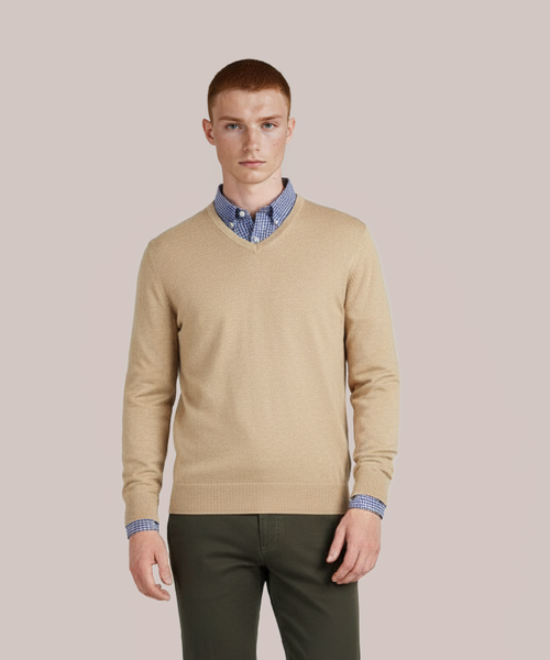 Pullover V-Hals Cotton/Cashmere | Bruin