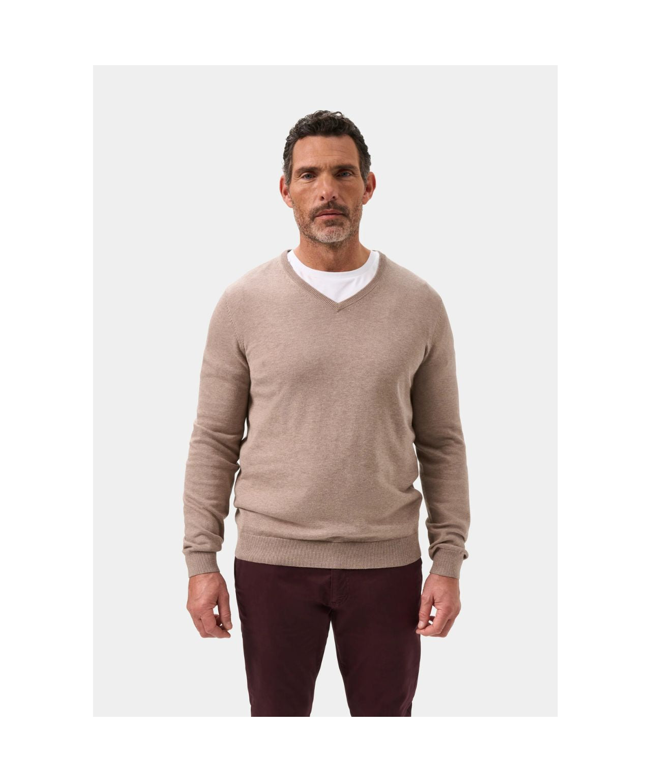 Pullover aus Baumwolle/Kaschmir mit V-Ausschnitt | Braun