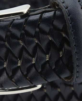 Elastische Leren Gevlochten Riem | Navy