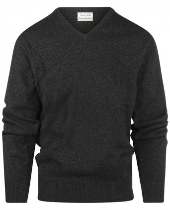 William Lockie V-hals Lamswol Pullover | Navy/Seaweed