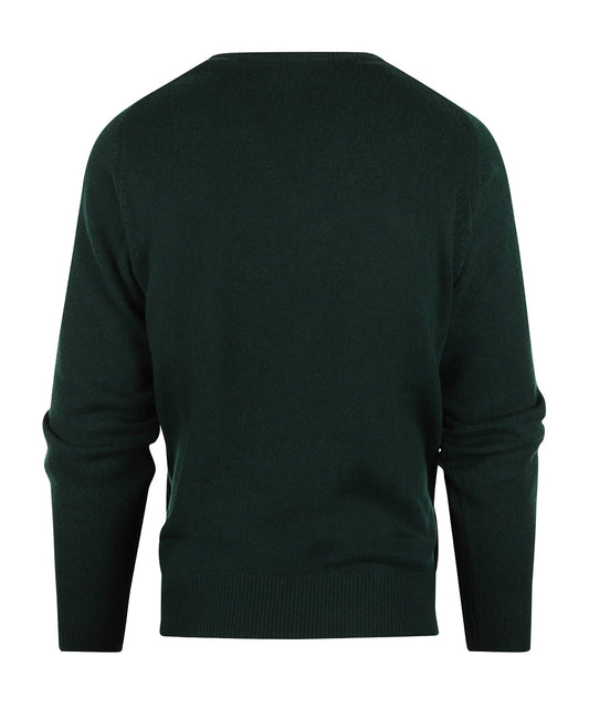 William Lockie V-Ausschnitt-Pullover aus Lammwolle | Tartangrün