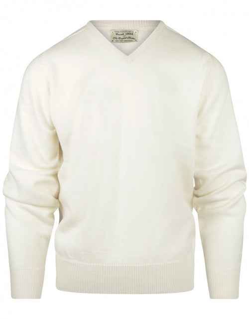 William Lockie V-hals Lamswol Pullover | Ecru