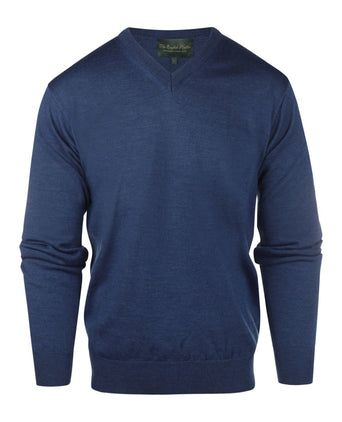Pullover merino wol v-hals | Blauw