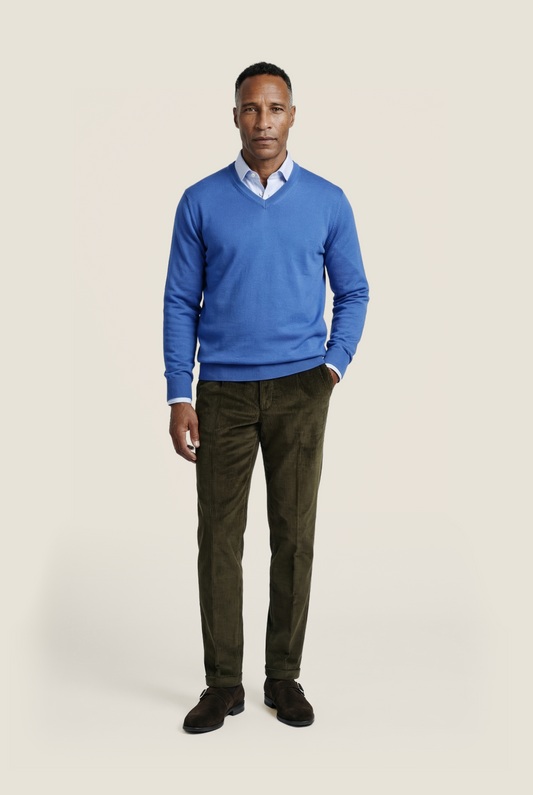 Merinowollpullover mit V-Ausschnitt | Blau