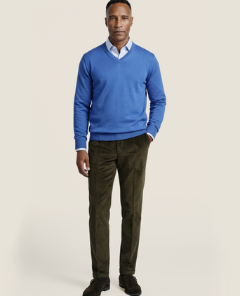 Pullover merino wol v-hals | Blauw