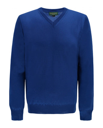 Pullover merino wol v-hals | Kobalt