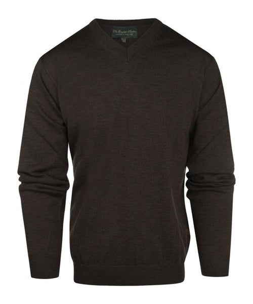 Pullover merino wol v-hals | Donker Bruin