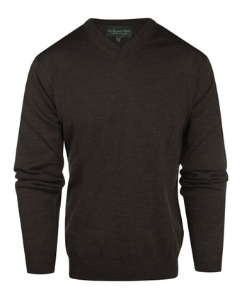 Pullover merino wol v-hals | Donker Bruin