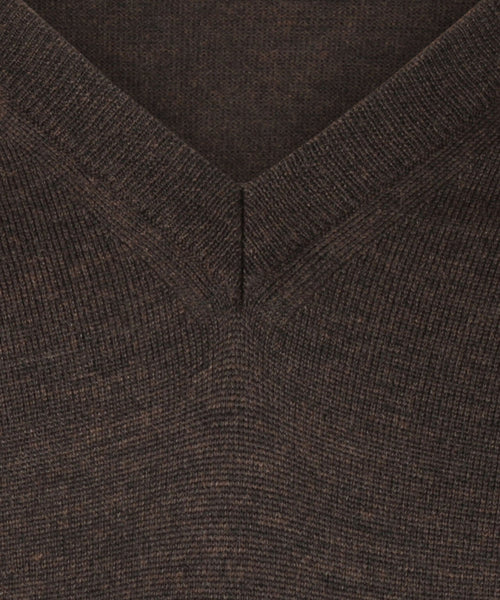 Pullover merino wol v-hals | Donker Bruin