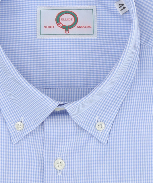 Shirt Button Down | Licht Blauw Ruit Fijn