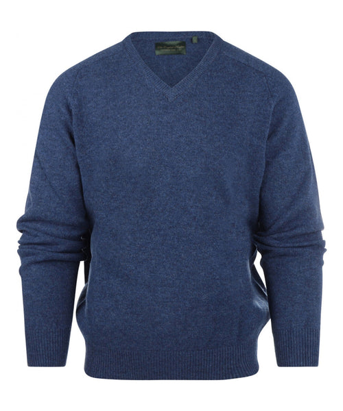 Pullover klassiek Lamswol v-hals | Blauw