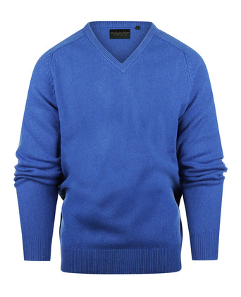 Pullover klassiek Lamswol v-hals | Blauw