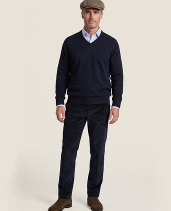 Pullover klassiek Lamswol v-hals | Navy Blauw