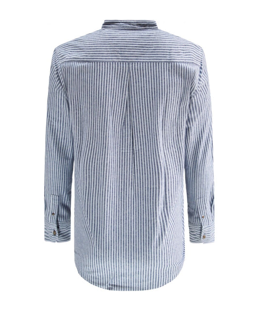 Grandfather Shirt | Navy/Wit streep