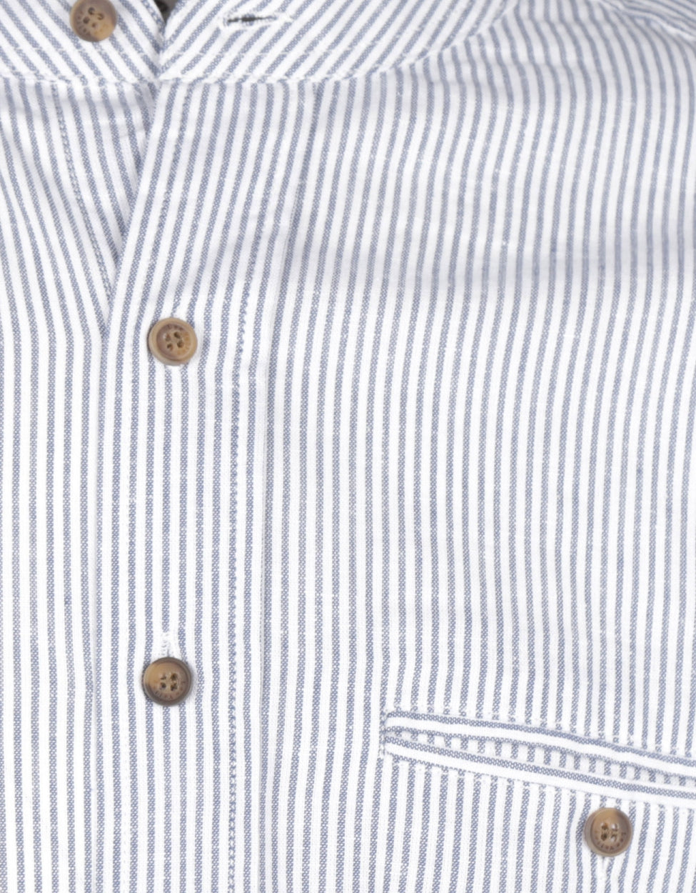 Linnen Shirt | Lichtblauw/Wit mini streep verticaal
