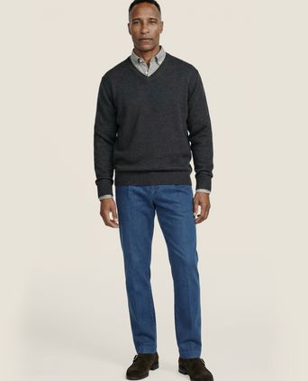 Pullover katoen v-hals | Antraciet Grijs