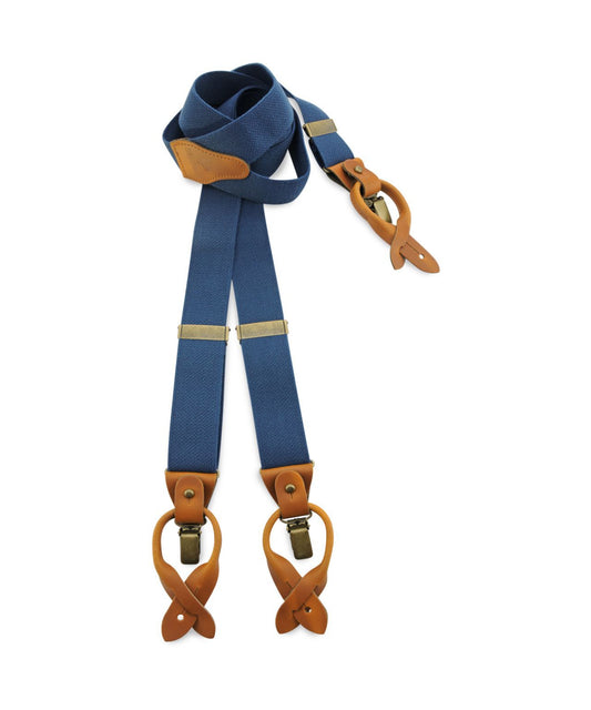 Luxury leather suspenders with clips and tabs | Blue