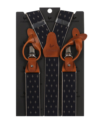 Luxe leren bretels met clips en patten | Blauw