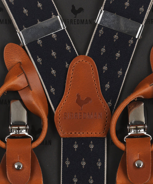 Luxury leather suspenders with clips and tabs | Blue