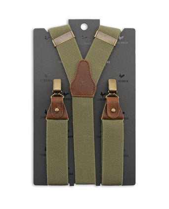 Luxe leren bretels met clips en patten | Groen