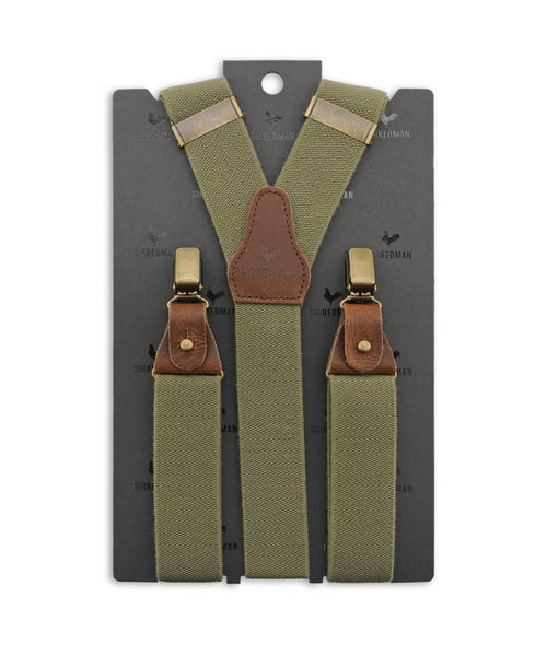 Luxe leren bretels met clips en patten | Groen