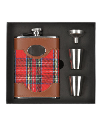 Tartan Flask with Funnel and Cups 8oz | Rood