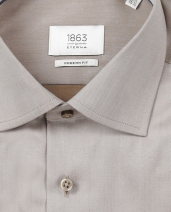 Overhemd uni semi spread boord | Beige