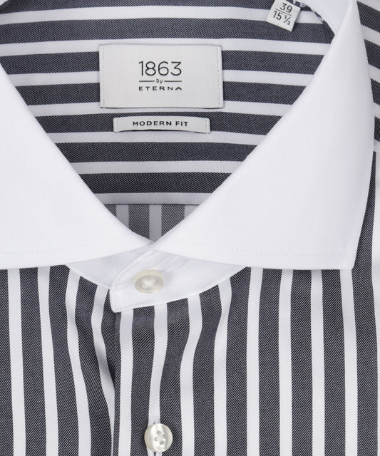 Shirt katoen | Navy streep Wit Boord