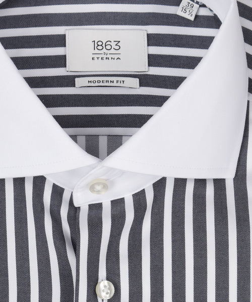 Overhemd gestreept semi spread boord | Blauw