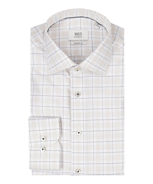 Overhemd gestreept semi spread boord | Bruin