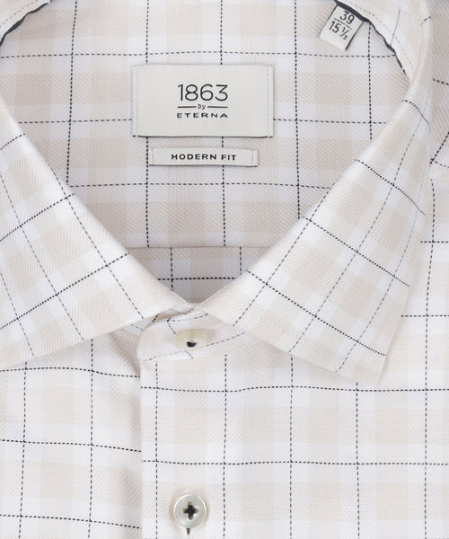 Overhemd gestreept semi spread boord | Bruin