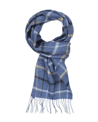 Geruite Lamswollen Sjaal | Grey Beige Blue Overcheck