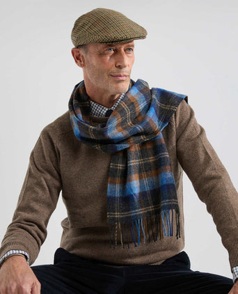 Geruite Lamswollen Sjaal | Blue Orange Mix Check