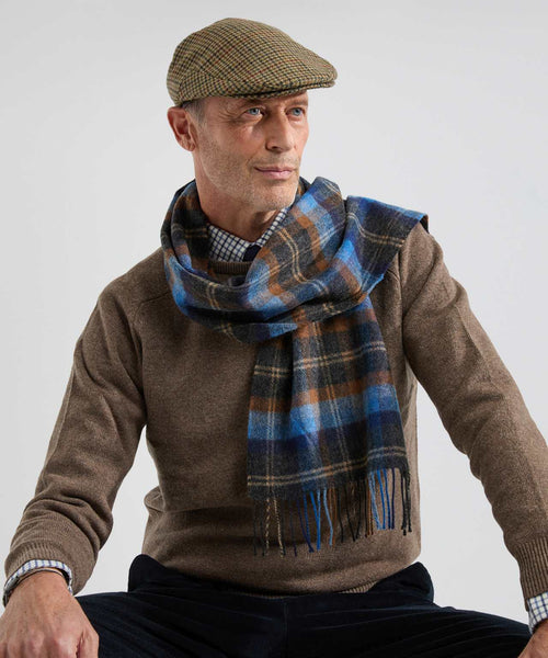 Geruite Lamswollen Sjaal | Blue Orange Mix Check