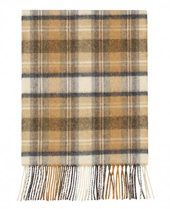 Geruite Lamswollen Sjaal | Beige Orange Check