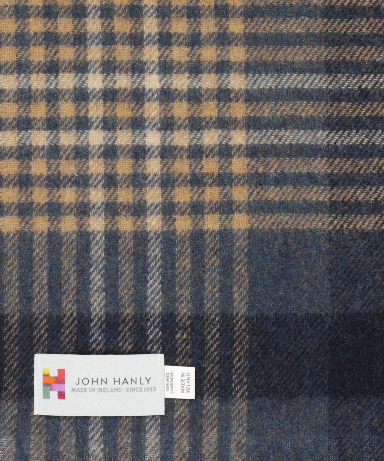 Langer karierter Schal aus Lammwolle | Denim Marineblau Beige Schwarz Karo