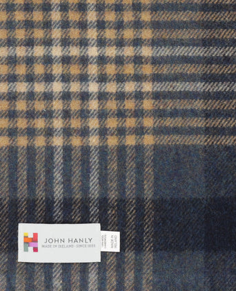 Lange Lamswollen ruit sjaal | Denim Navy Beige Black Check