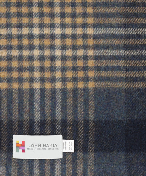 Lange Lamswollen ruit sjaal | Denim Navy Beige Black Check