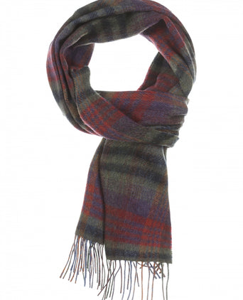 Lange Lamswollen ruit sjaal | Green Mustard Purple Check