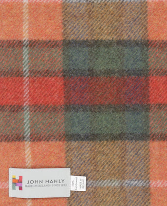 Lange Lamswollen ruit sjaal | Orange Mustard Green Check