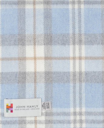 Merino Luxery Wool Scarf | Baby Blue Cream Taupe Check